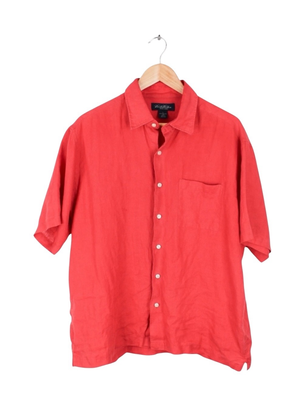 Brooks Brothers Irish Linen Button Front Shirt Red Short Sleeve Men's Large - Picture 1 of 4